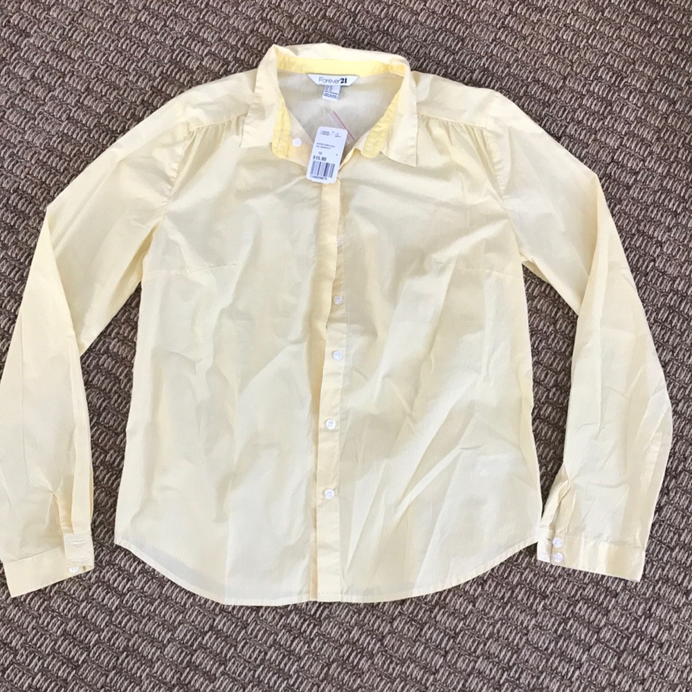 Forever 21 yellow striped button down shirt